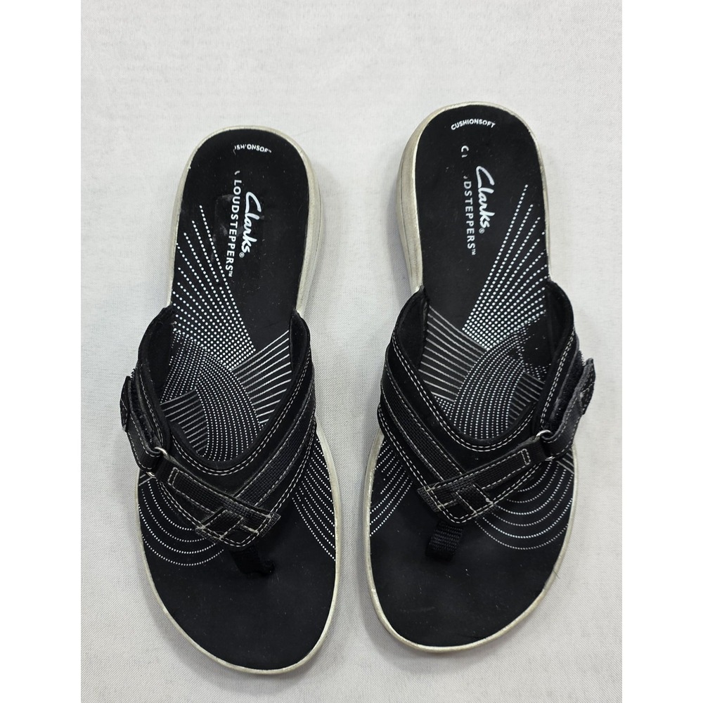 Clarks Cloudsteppers Brinkley Sea Women's Black & White Sandals. Size 9